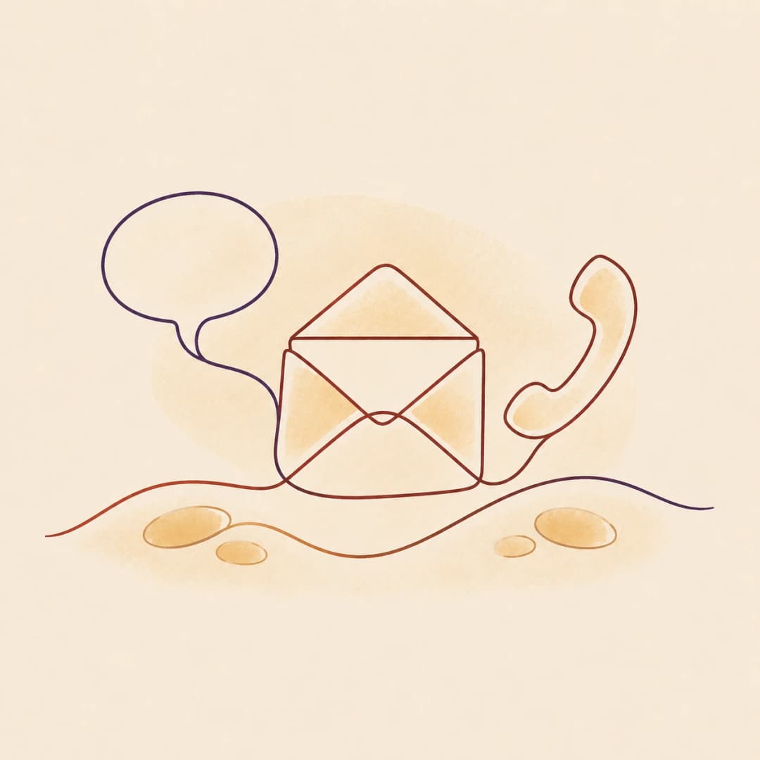 Speech bubble, envelope, and phone — ways to get in touch